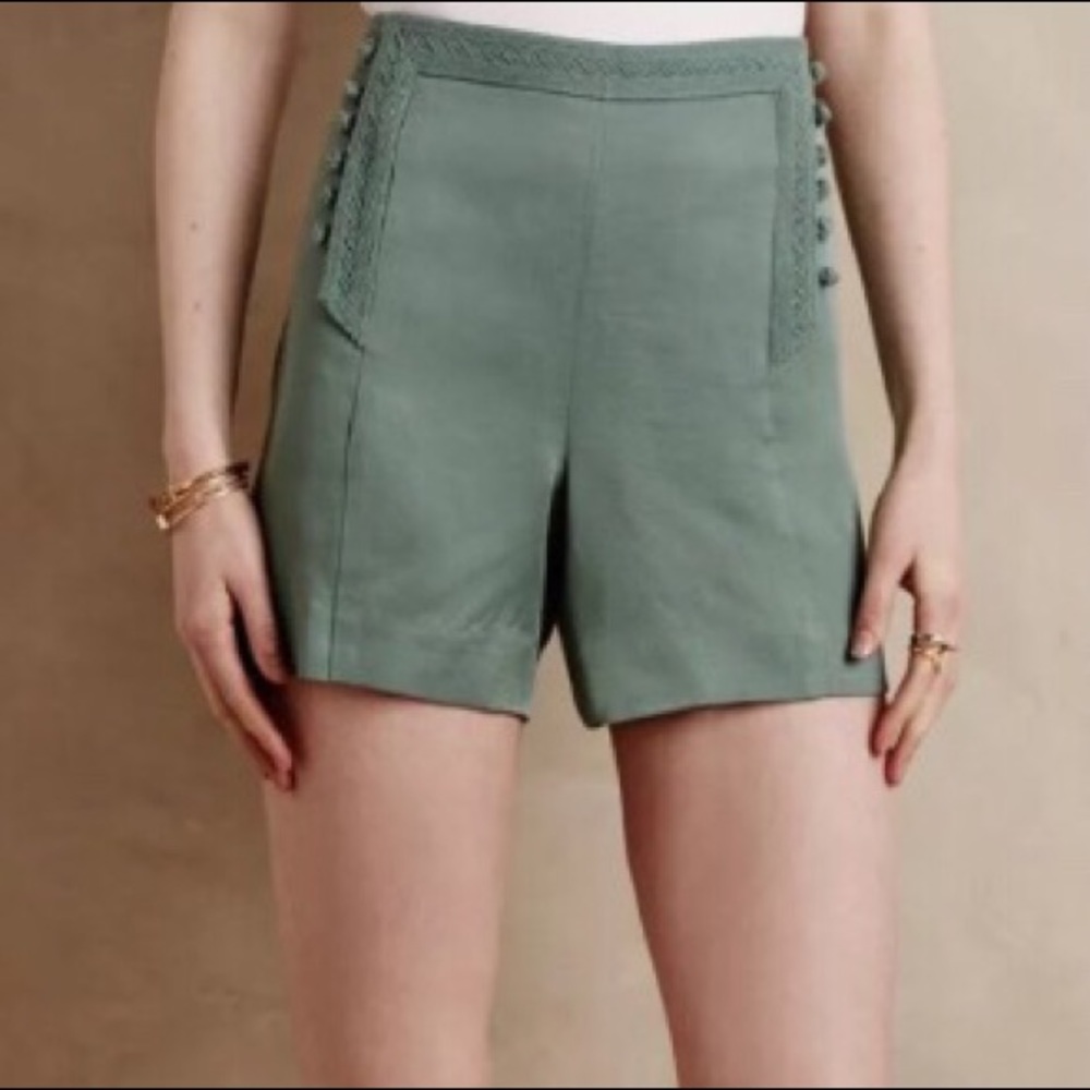 Anthropologie Elevenses Button Line Green Shorts